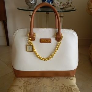 Joy & Iman Leather White and Tan Satchel  New